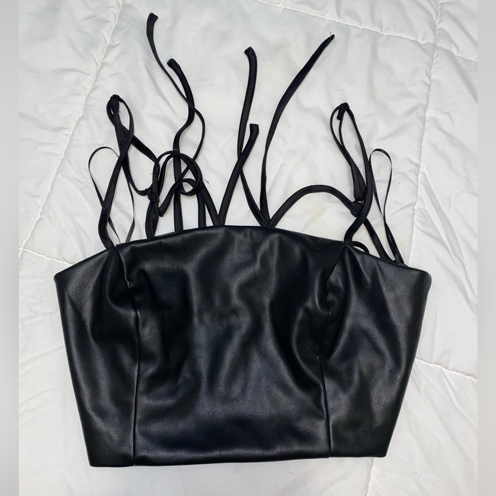 Black Leather Lace Back Top